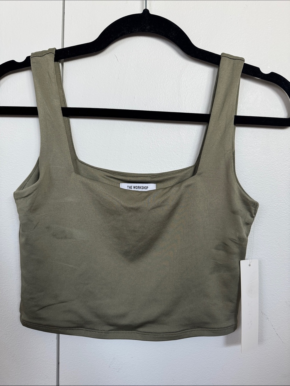 Workshop Republic Clothing Olive Green Square-Neck Crop Tank